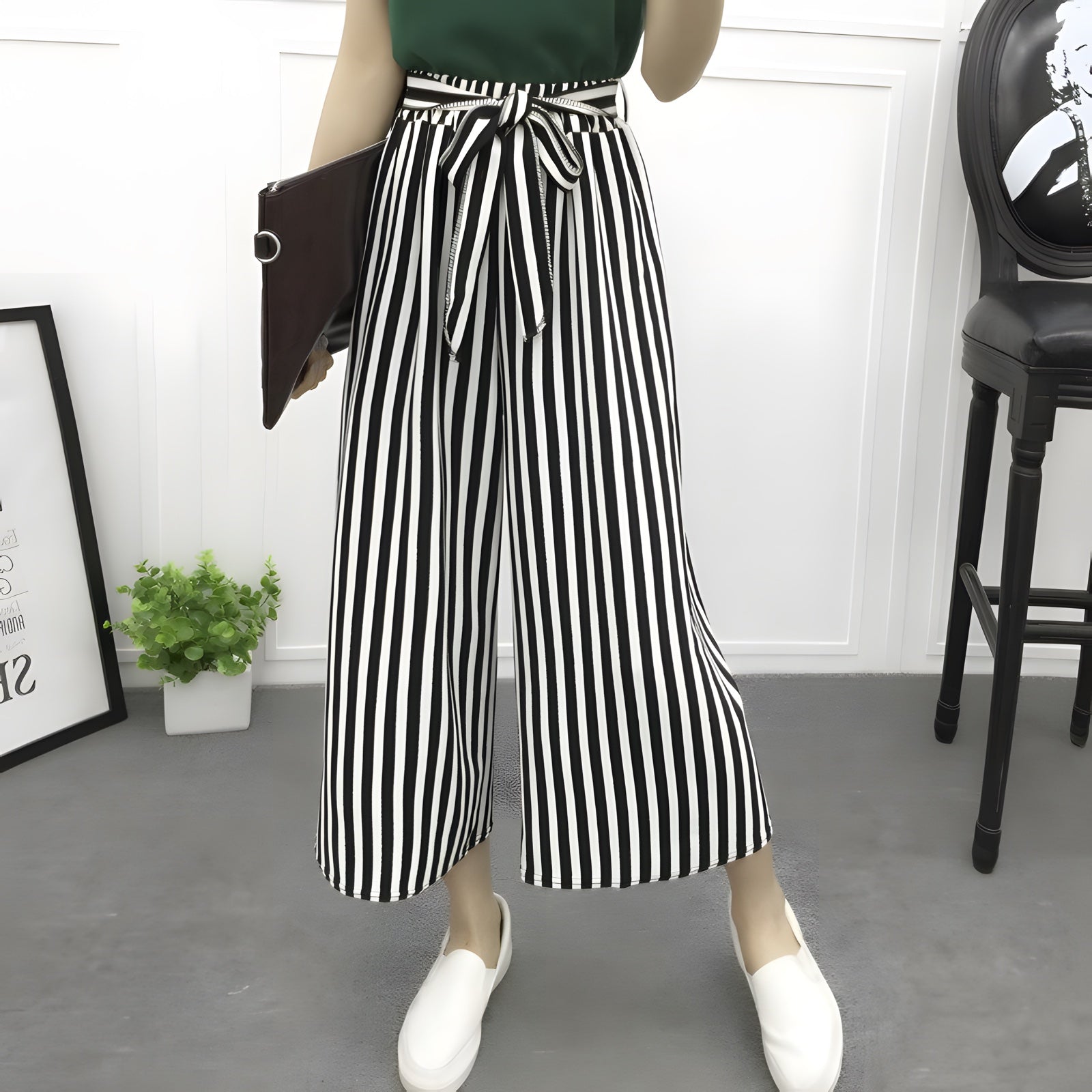 Pantalon Large à Rayures
