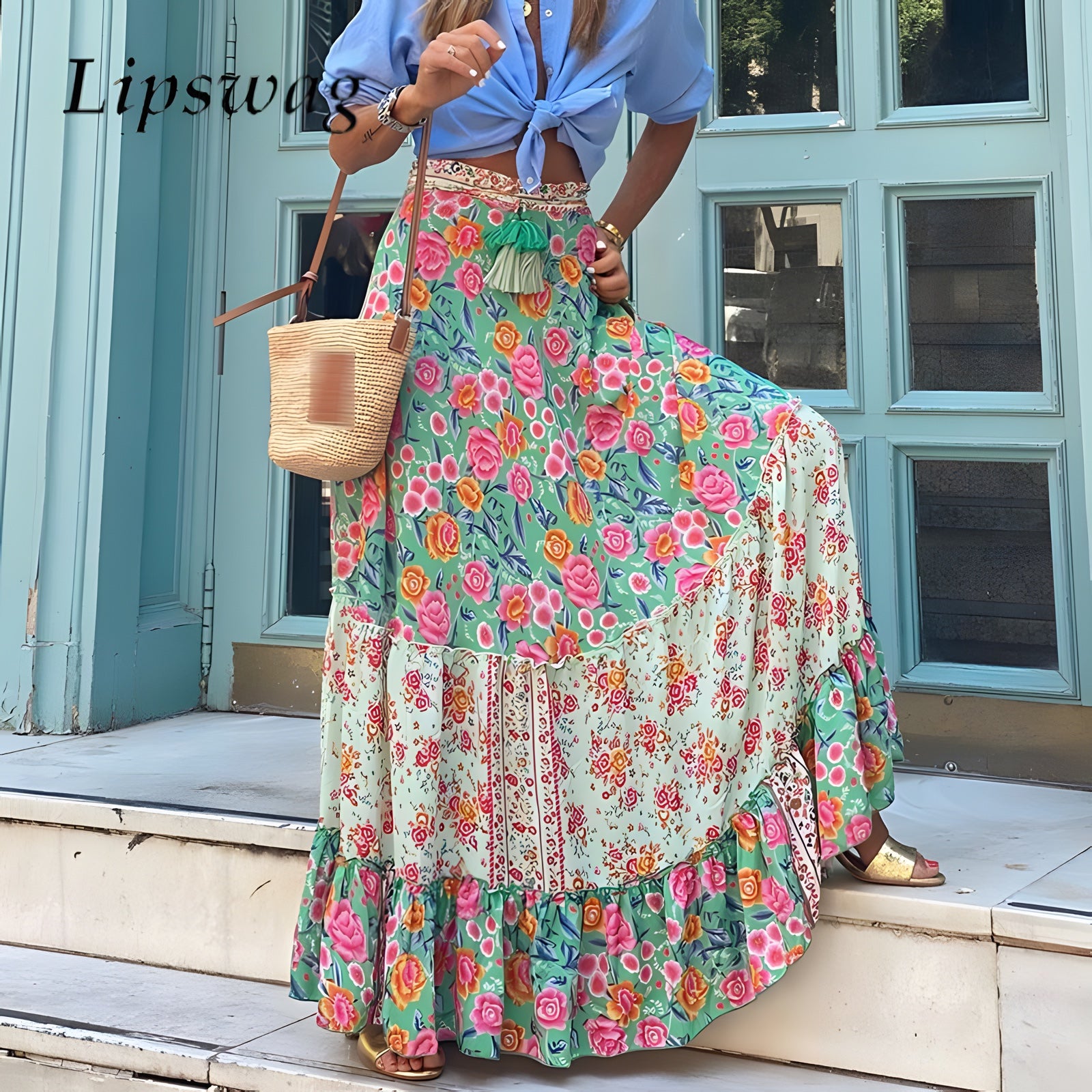 Jupe Longue Boheme Bleu