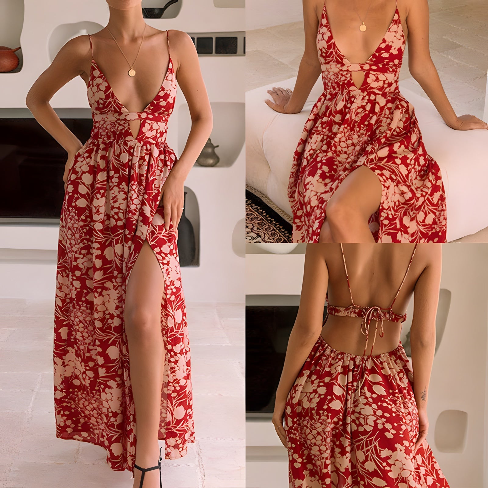 Robe longue bohème rose