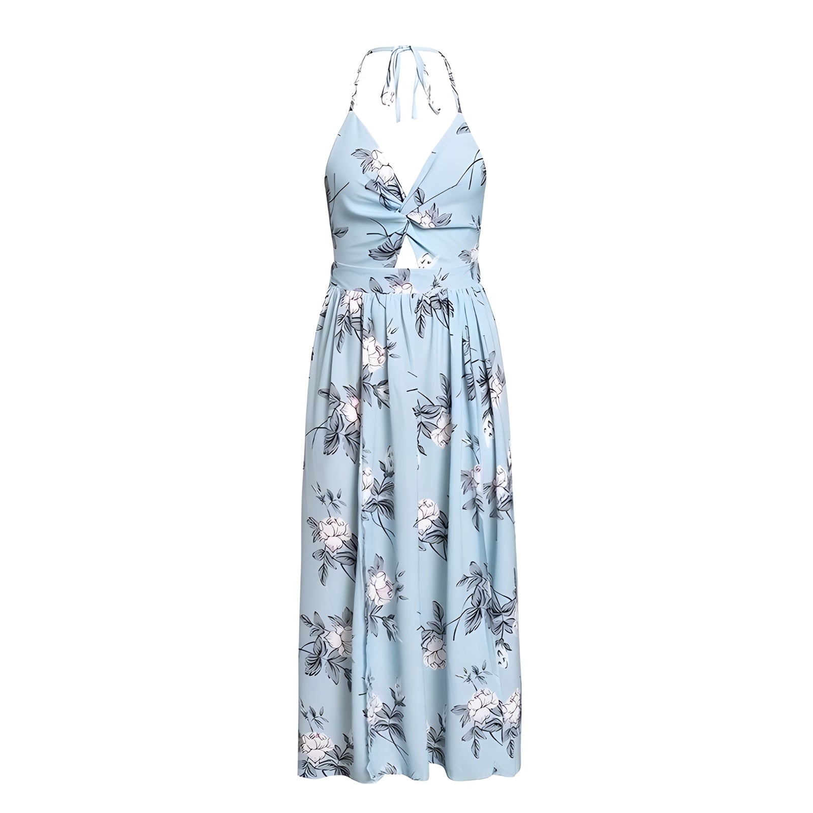 Robe Bohème Maxi Fleurie Dos Nu - Bleu / S