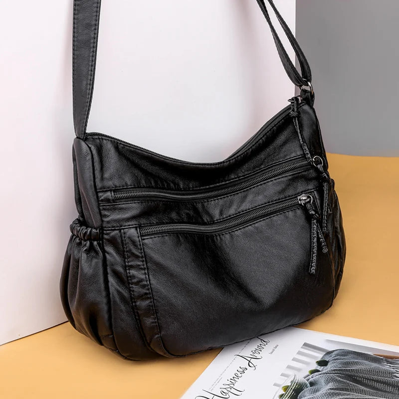 Sac Bohème Bandoulière Multipoches en Cuir