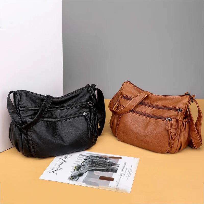 Sac Bohème Bandoulière Multipoches en Cuir