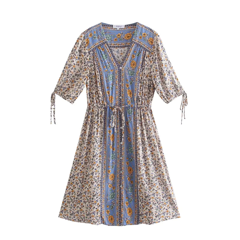 Robe Midi Bohème Hippie à Imprimé Floral