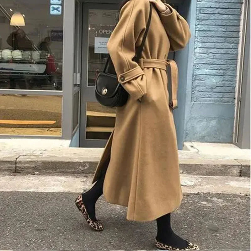Long Manteau Camel à Manches Bouffantes