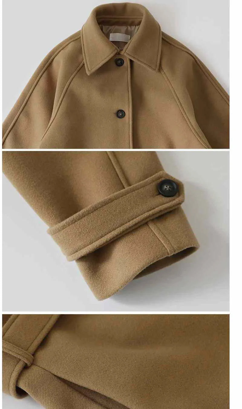 Long Manteau Camel à Manches Bouffantes