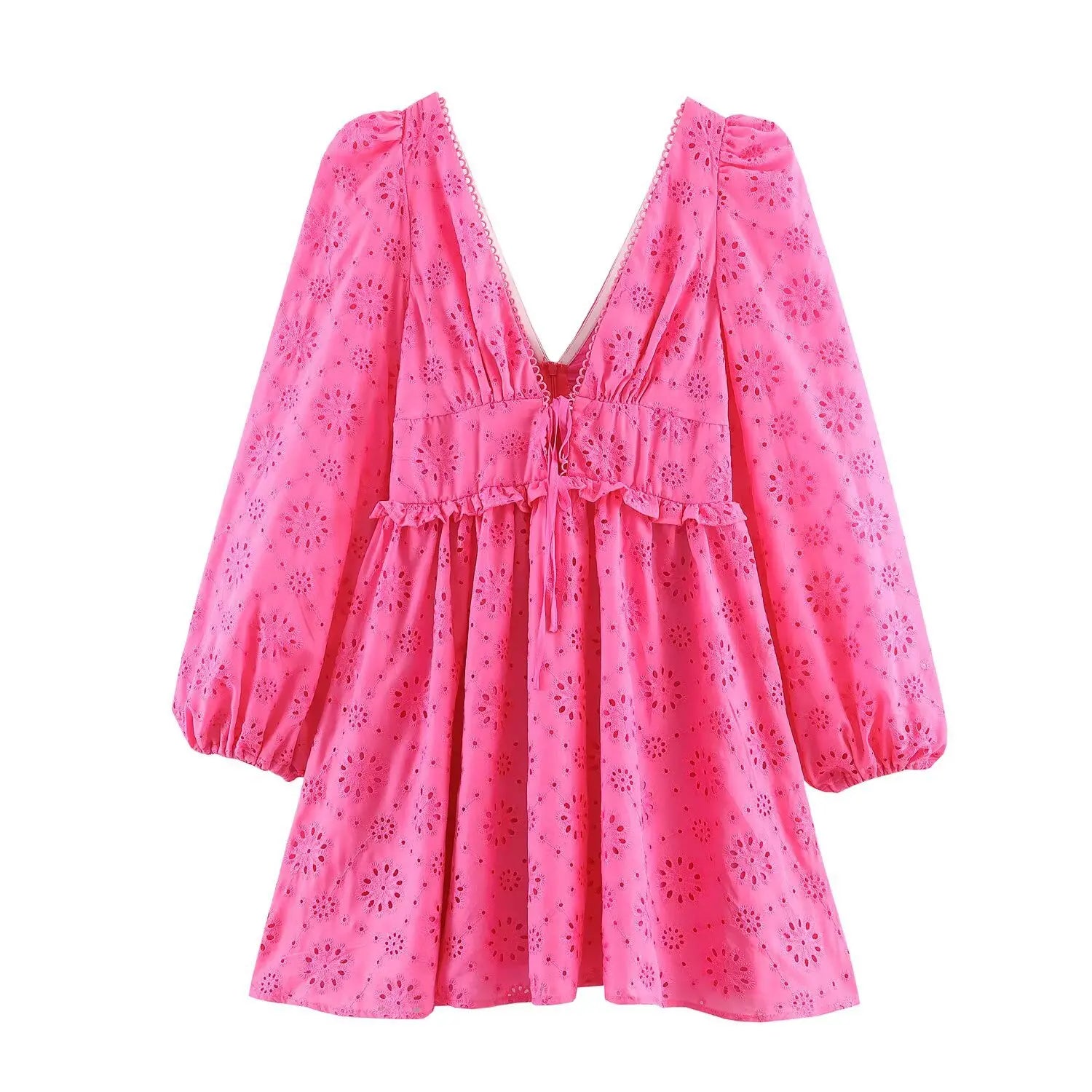 Robe Bohème Courte en Broderie Anglaise Rose