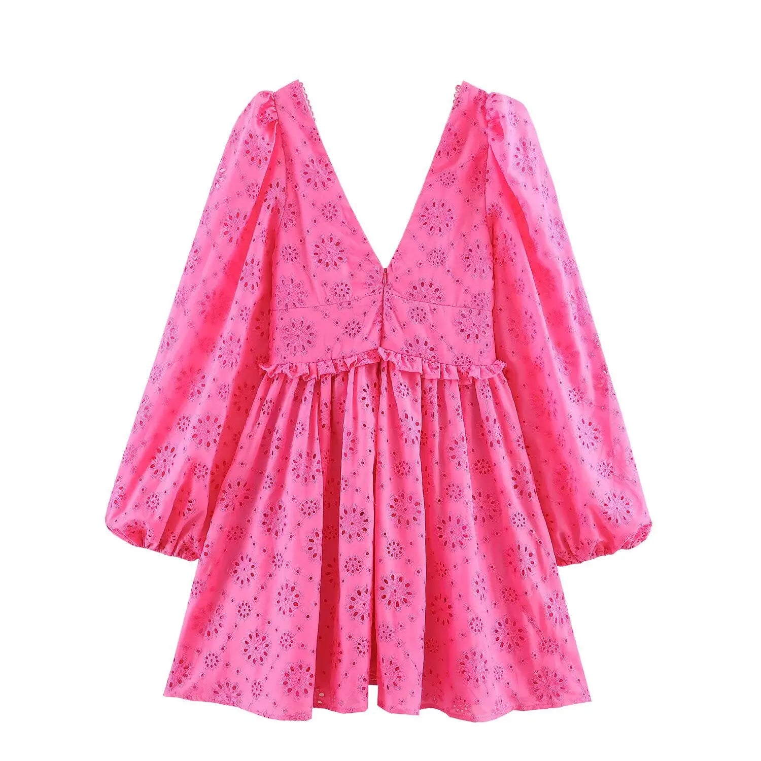 Robe Bohème Courte en Broderie Anglaise Rose