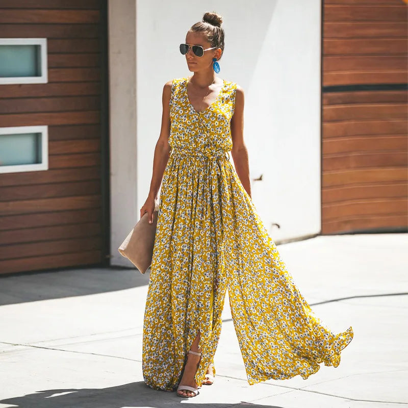 Robe Bohème Longue Col V Fleurie