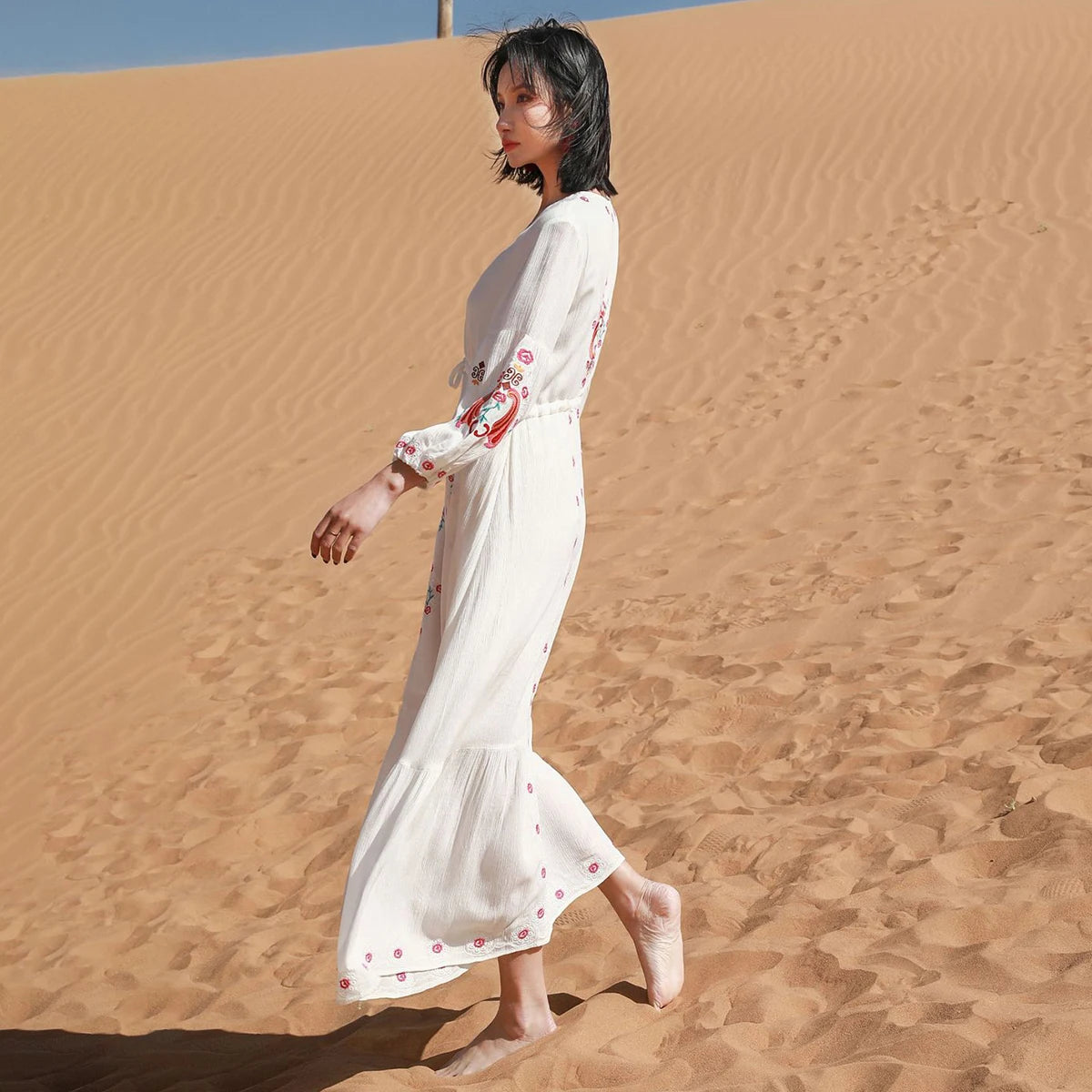 Robe Longue Bohème Blanche Brodée