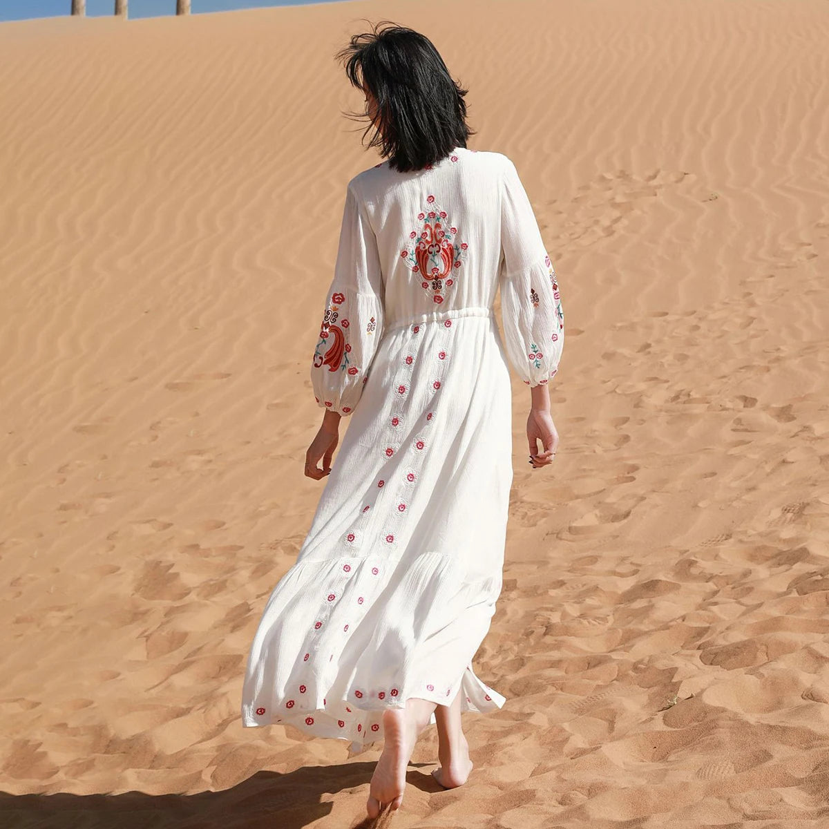 Robe Longue Bohème Blanche Brodée