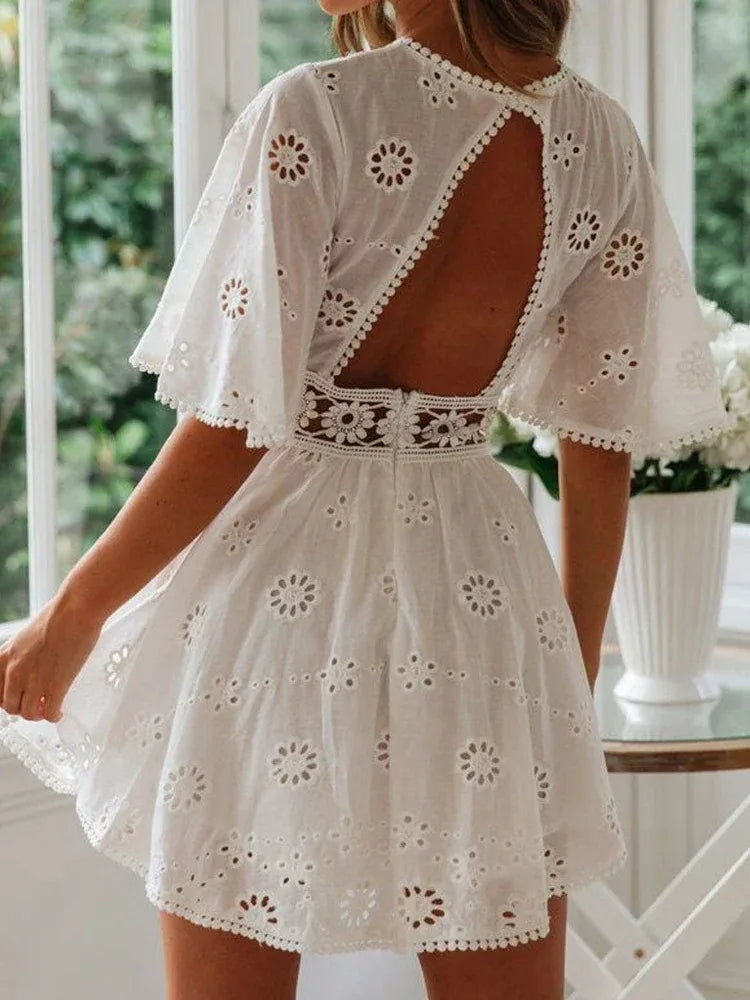 Robe boho courte blanche