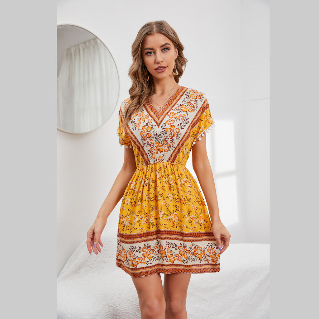 Robe bohème courte jaune