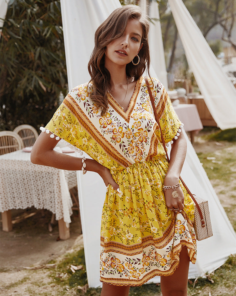 Robe bohème courte jaune