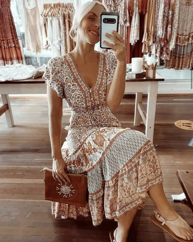 Robe bohème fleurie verte