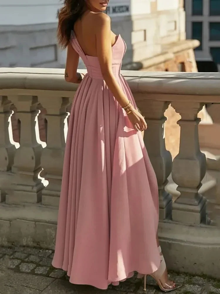Robe longue bohème rose poudré