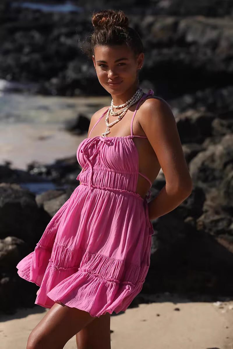Robe Courte Bohème à Découpes et Volants