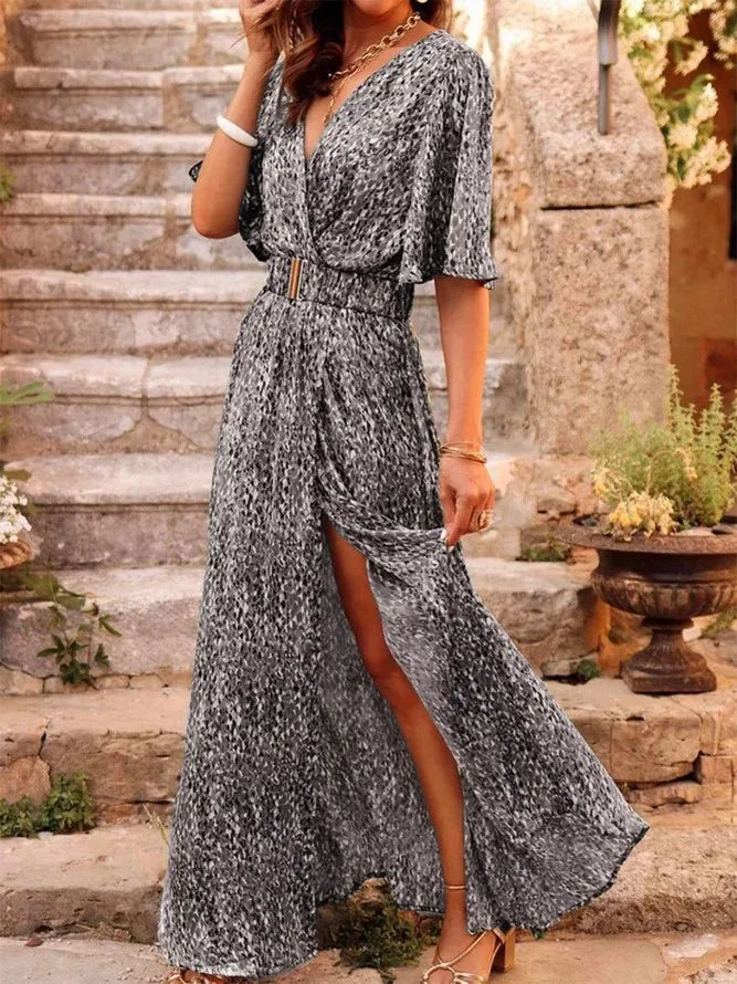 Robe Longue Bohème Fleurie Cache-Cœur à Fente