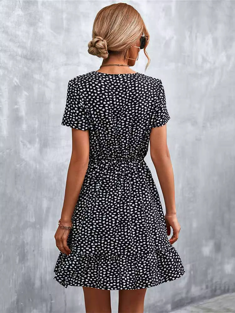 Robe Courte Bohème Décontractée à Col V