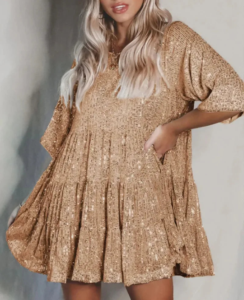 Robe Courte Bohème à Paillettes