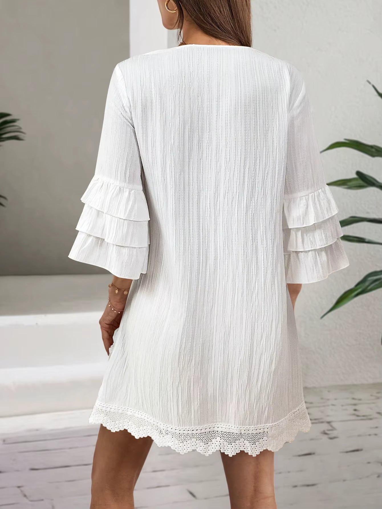 Robe Courte Bohème à Pompons et Broderies