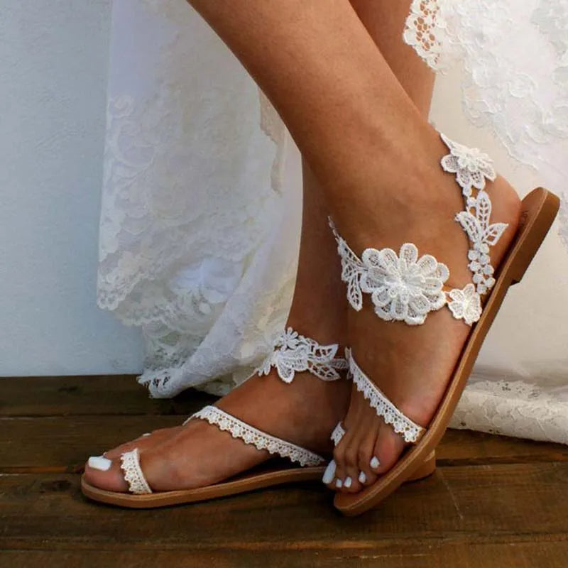 Sandales Bohèmes Blanches à Fleurs pour Mariage