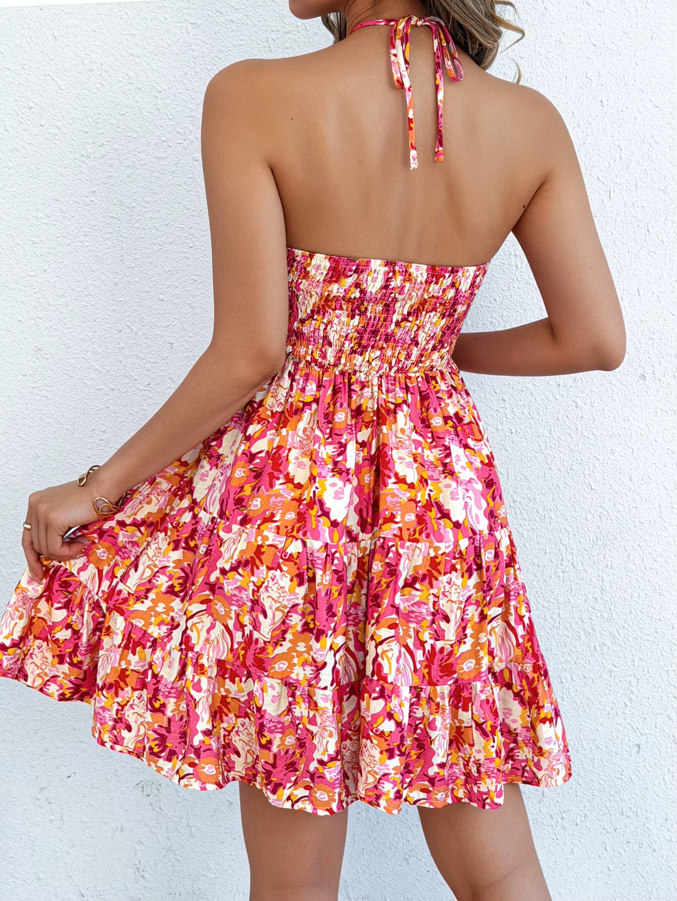 Robe Courte Bohème Dos Nu à Col Halter