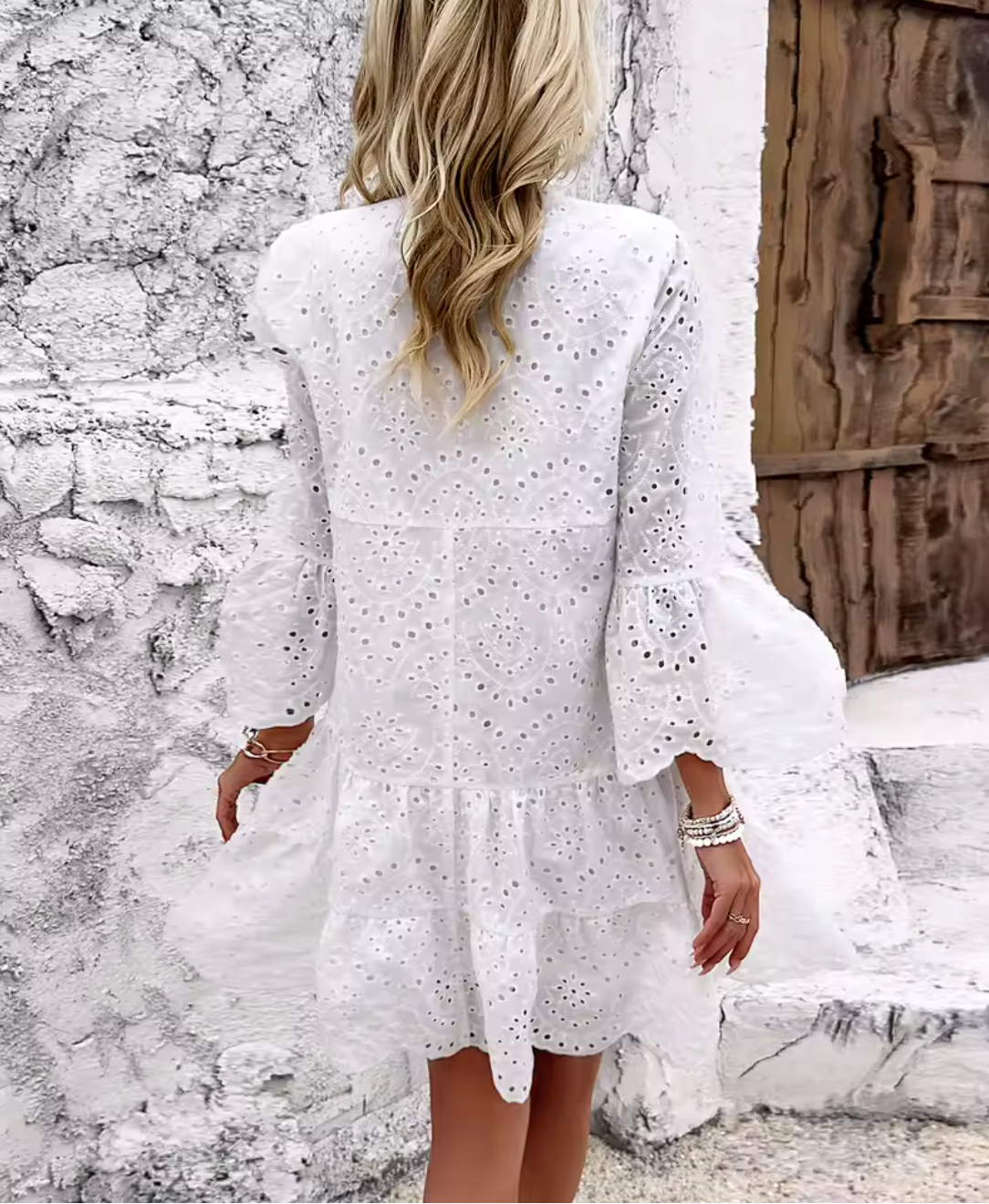 Robe Bohème Courte Brodée à Manches Longues