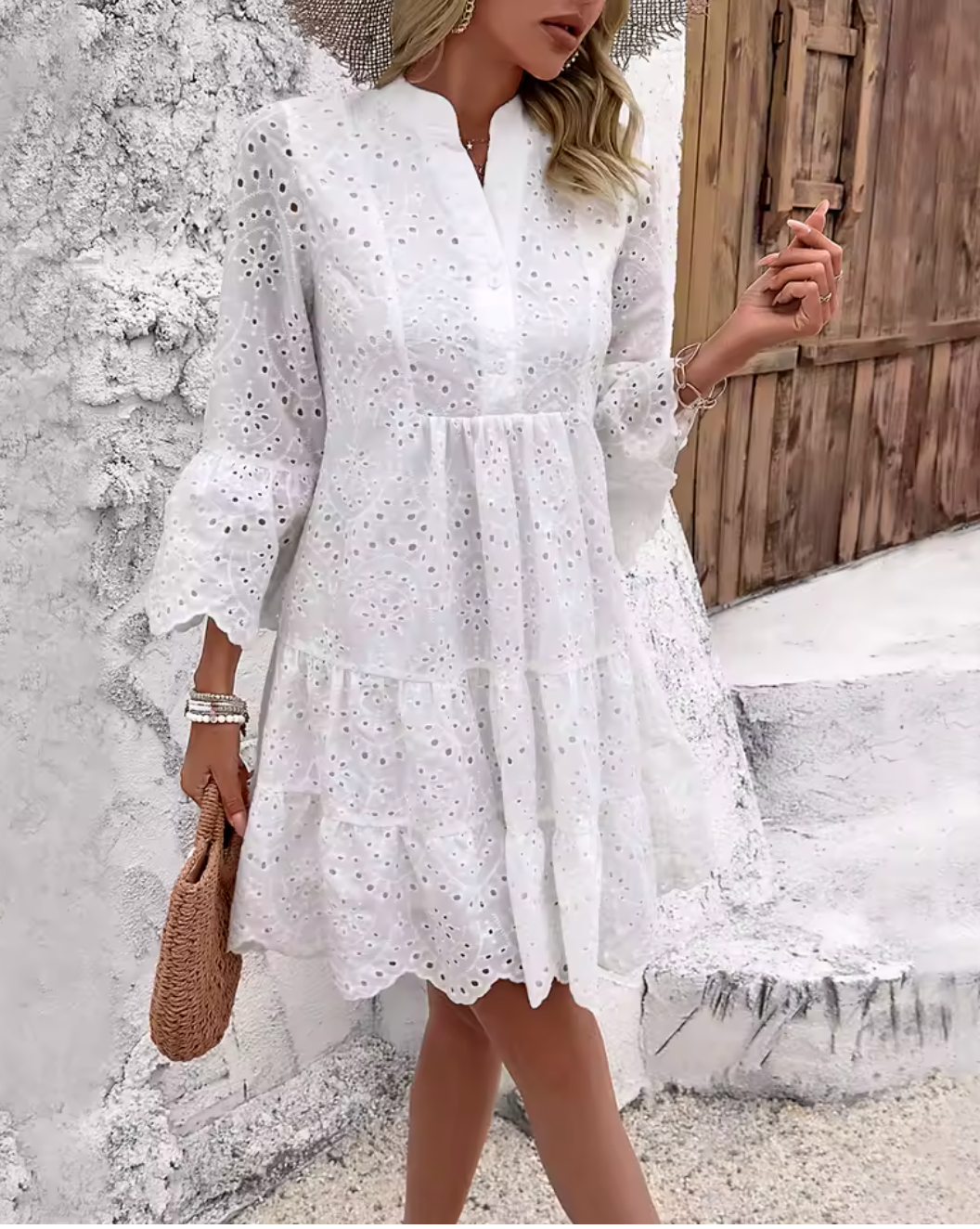 Robe Bohème Courte Brodée à Manches Longues