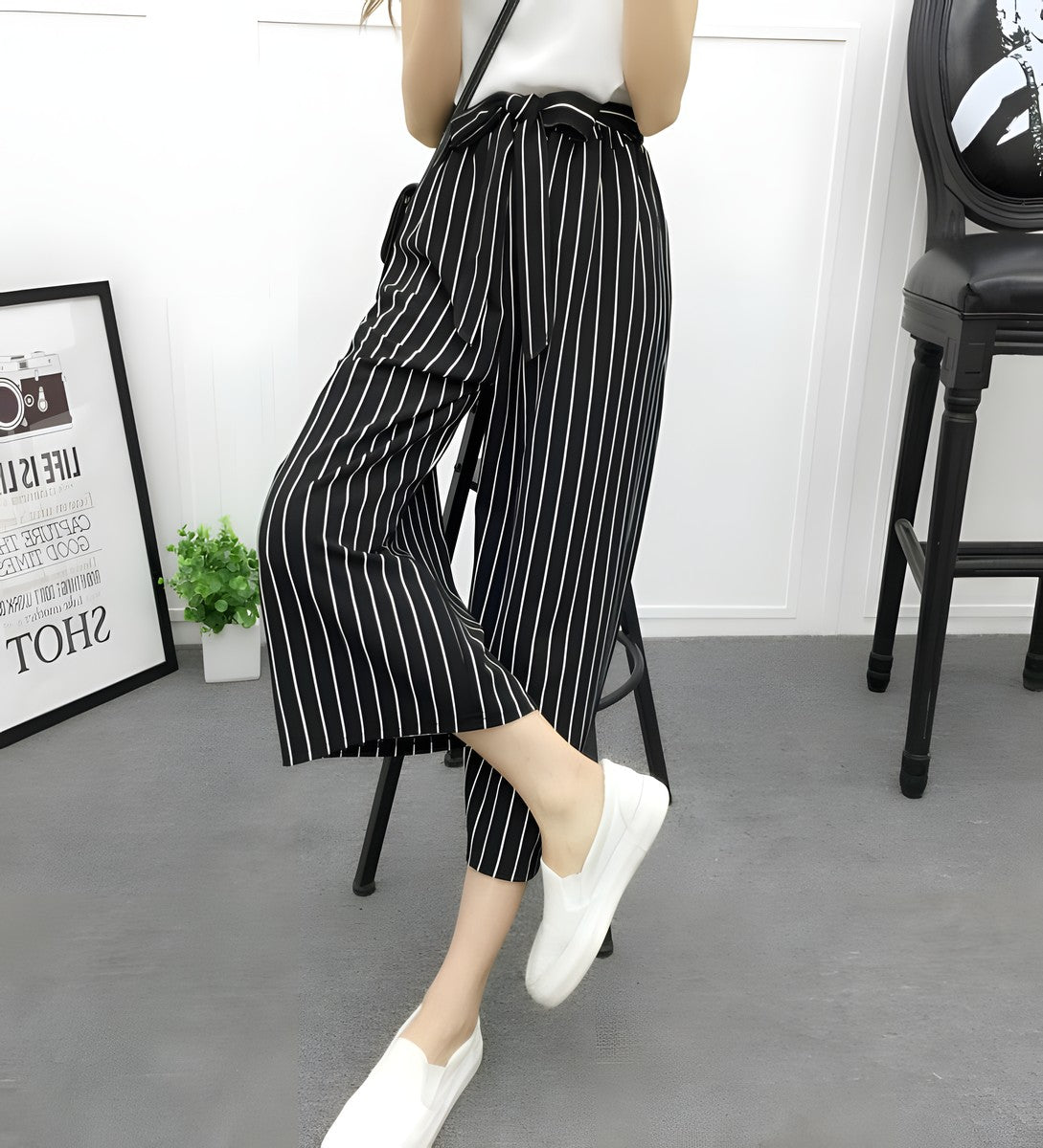 Pantalon Large à Rayures