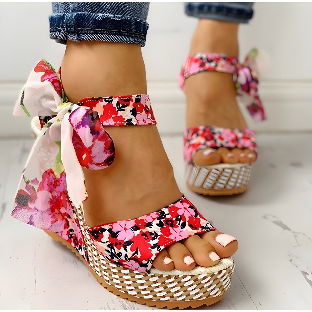 Sandale a talon bohème chic rose