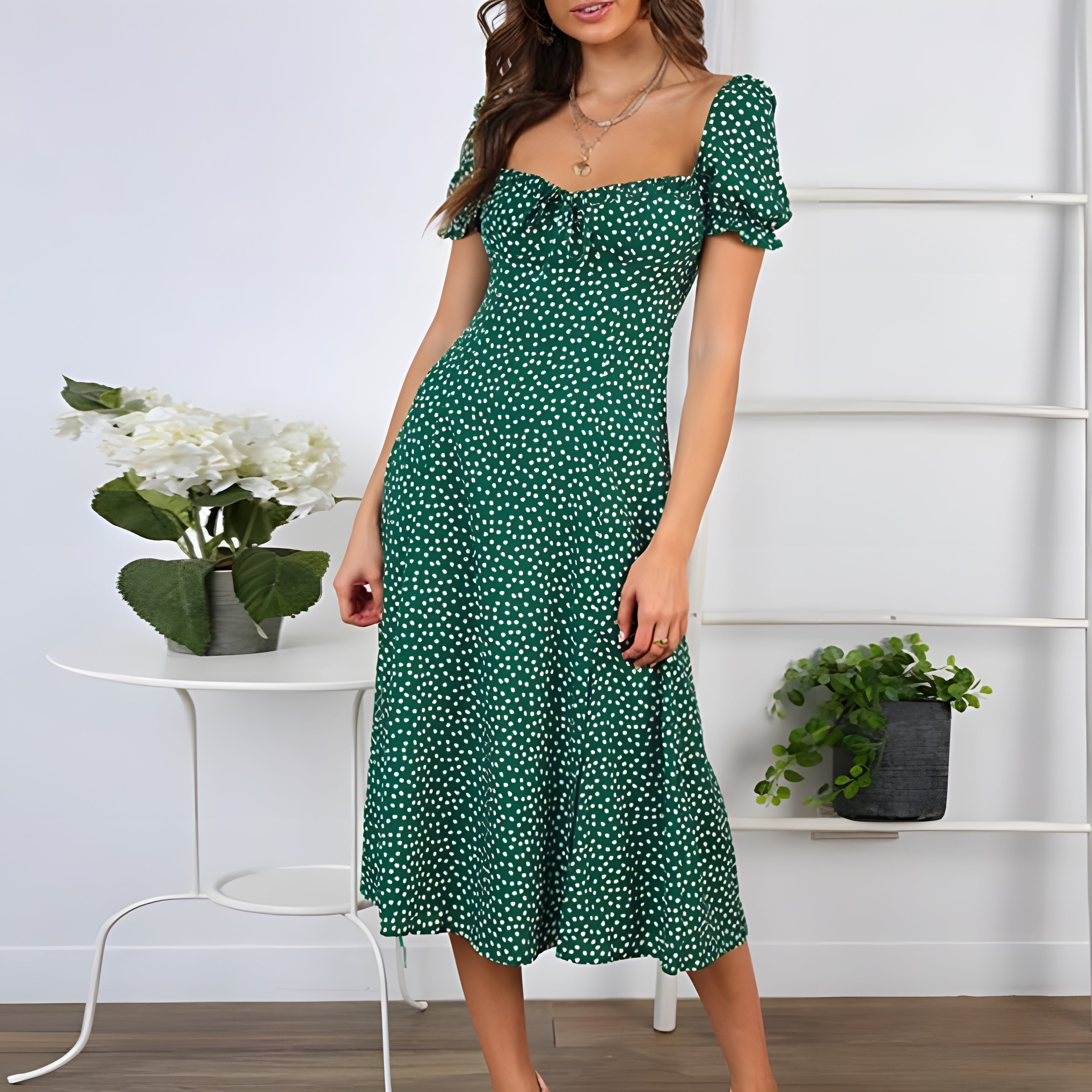 Robe Bohème Verte à Fleurs