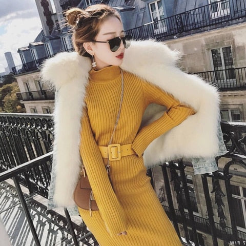 Robe pull jaune boheme chic