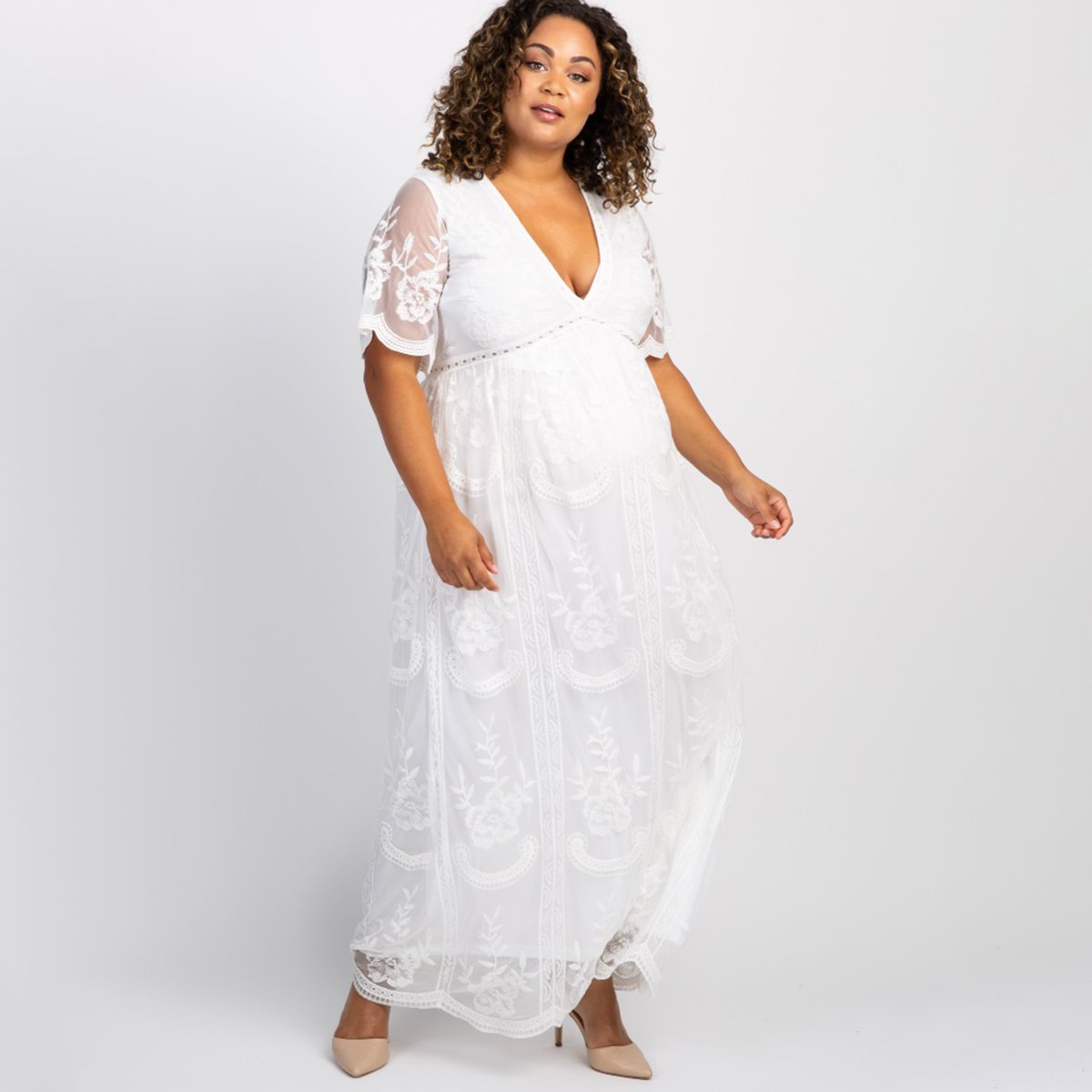 Robe Bohème Longue Grande Taille Blanche Brodée