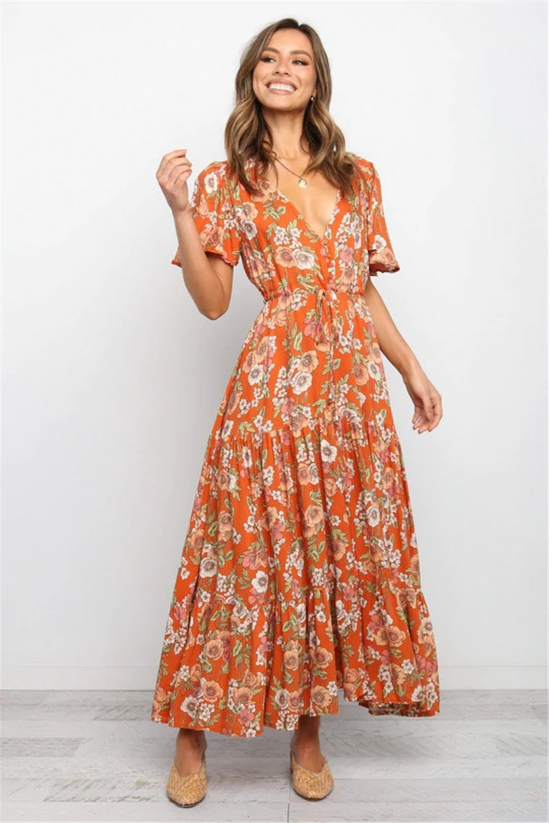 Robe bohème longue orange