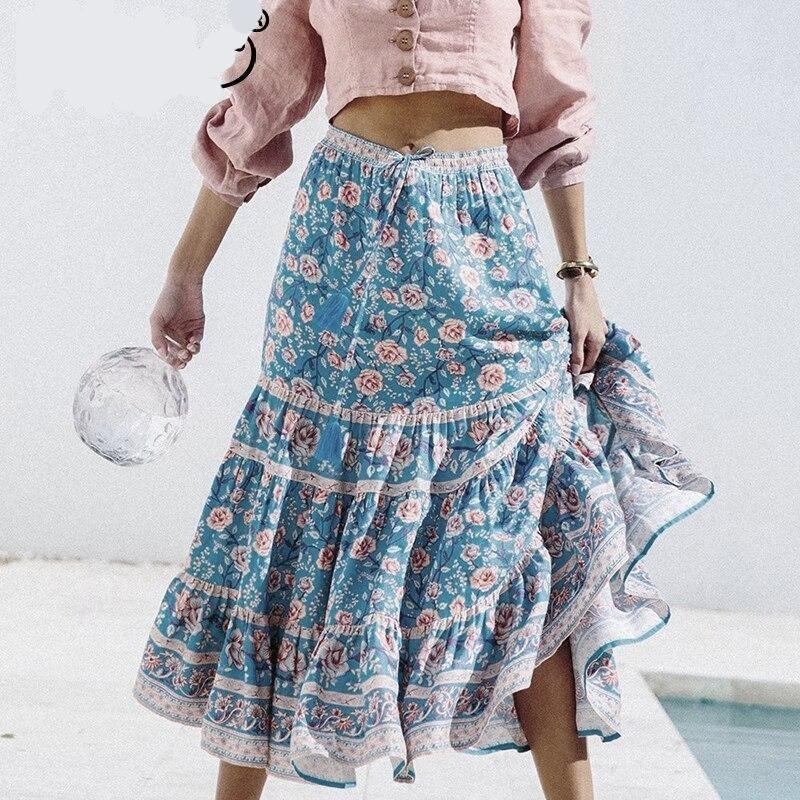 Jupe boho bleu