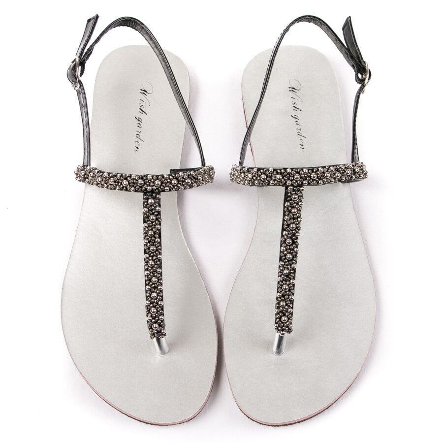 Sandales femme plates bohème noir