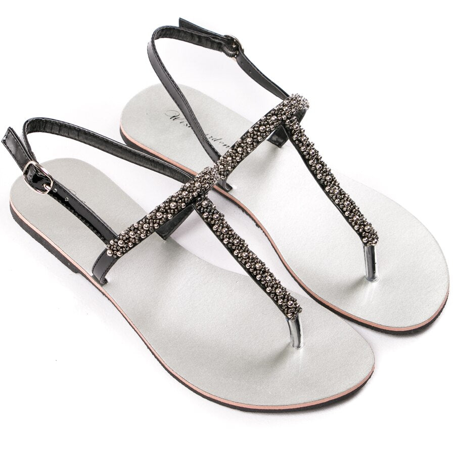Sandales femme plates bohème noir