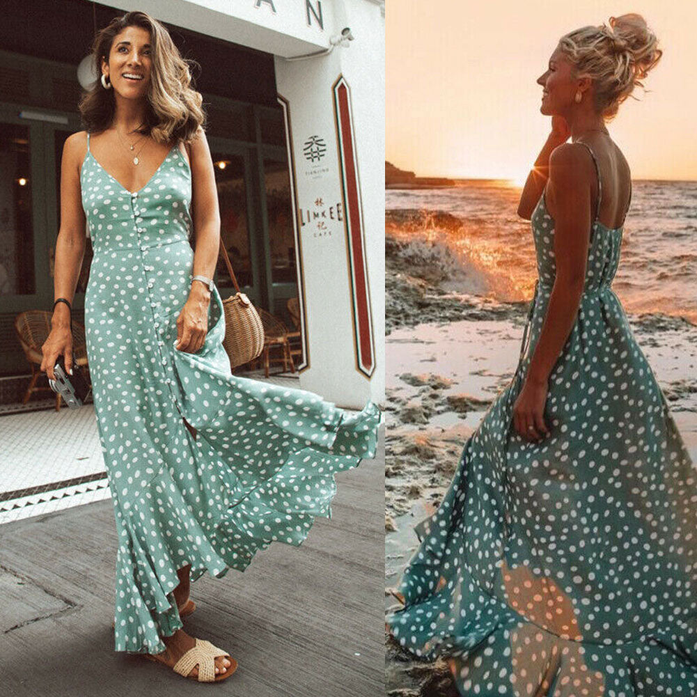 Robe Bohème Longue à Pois
