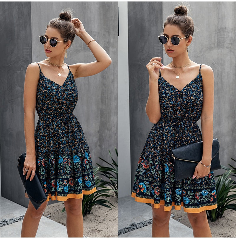 Robe boheme chic bleu marine