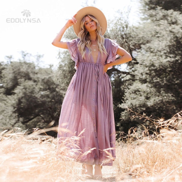 Robe bohème longue rouge