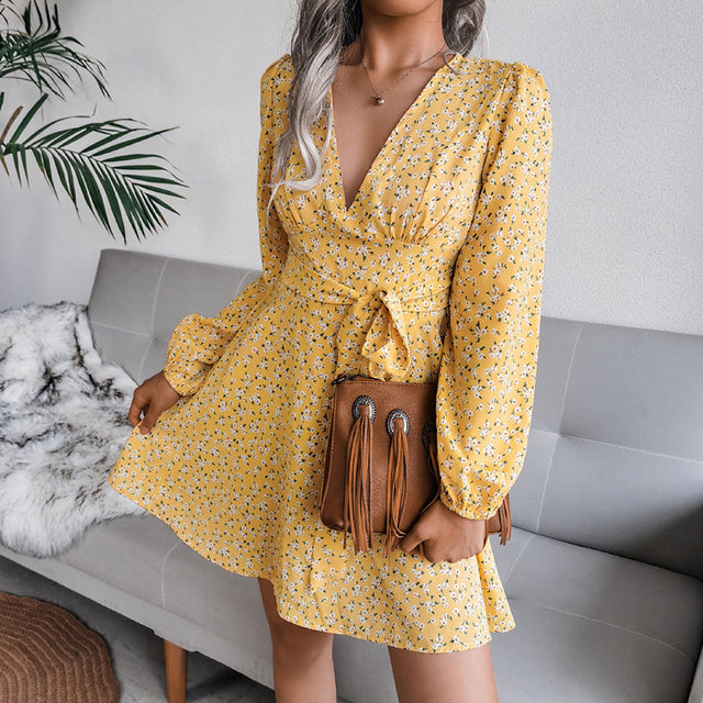 Robe bohème chic jaune courte