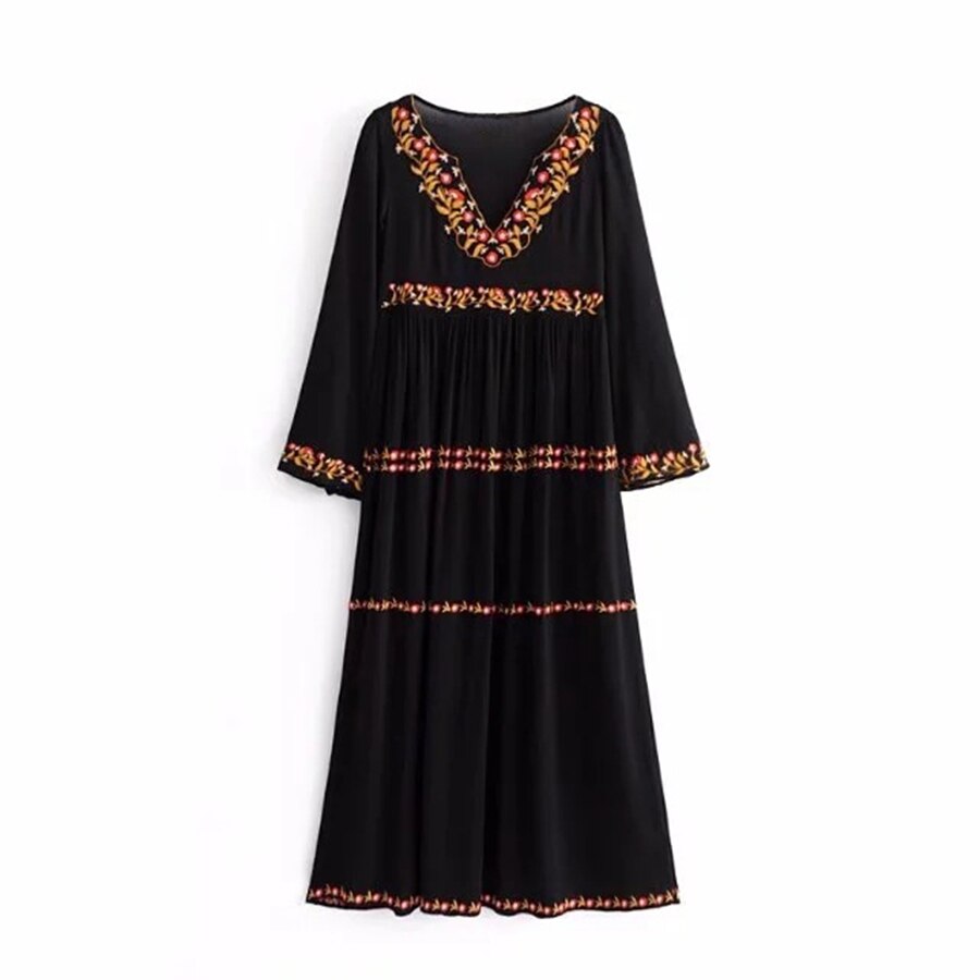 Robe Longue Bohème Dentelle Noire