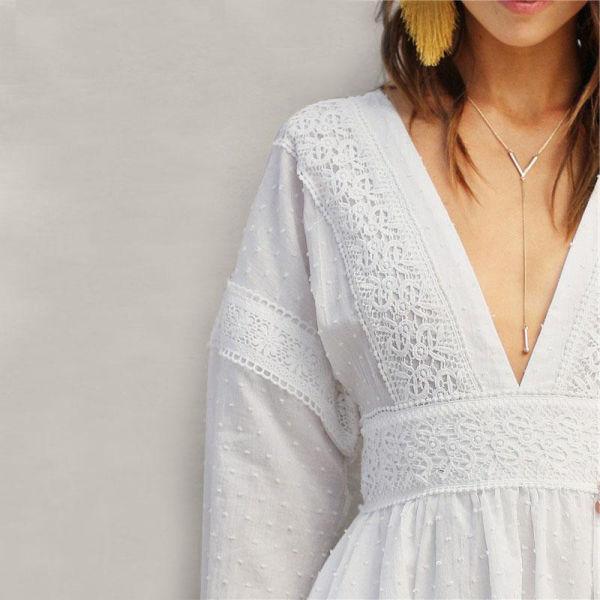 Robe blanche Dentelle Courte Bohème