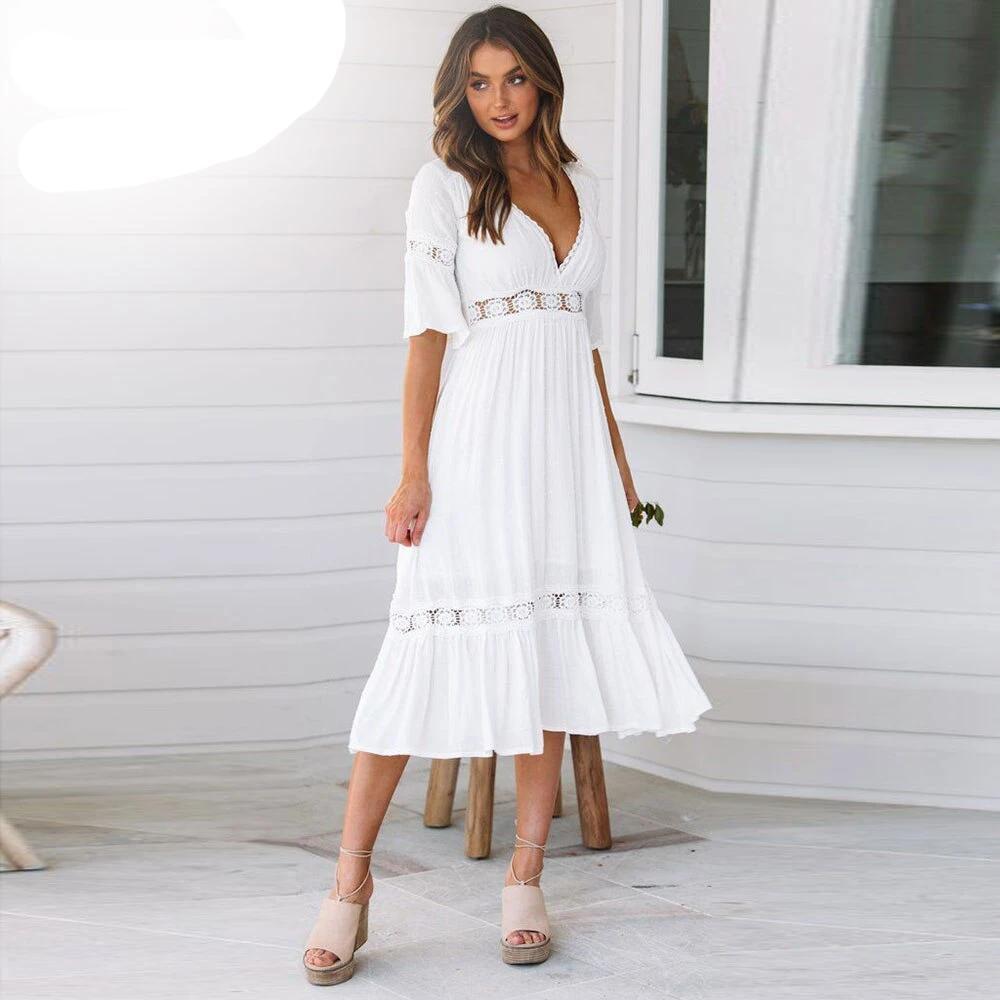 Robe Blanche Style Hippie Chic