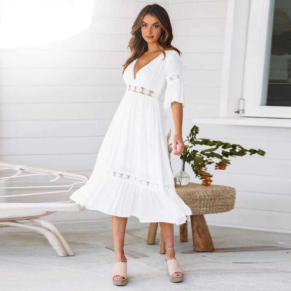 Robe Blanche Style Hippie Chic