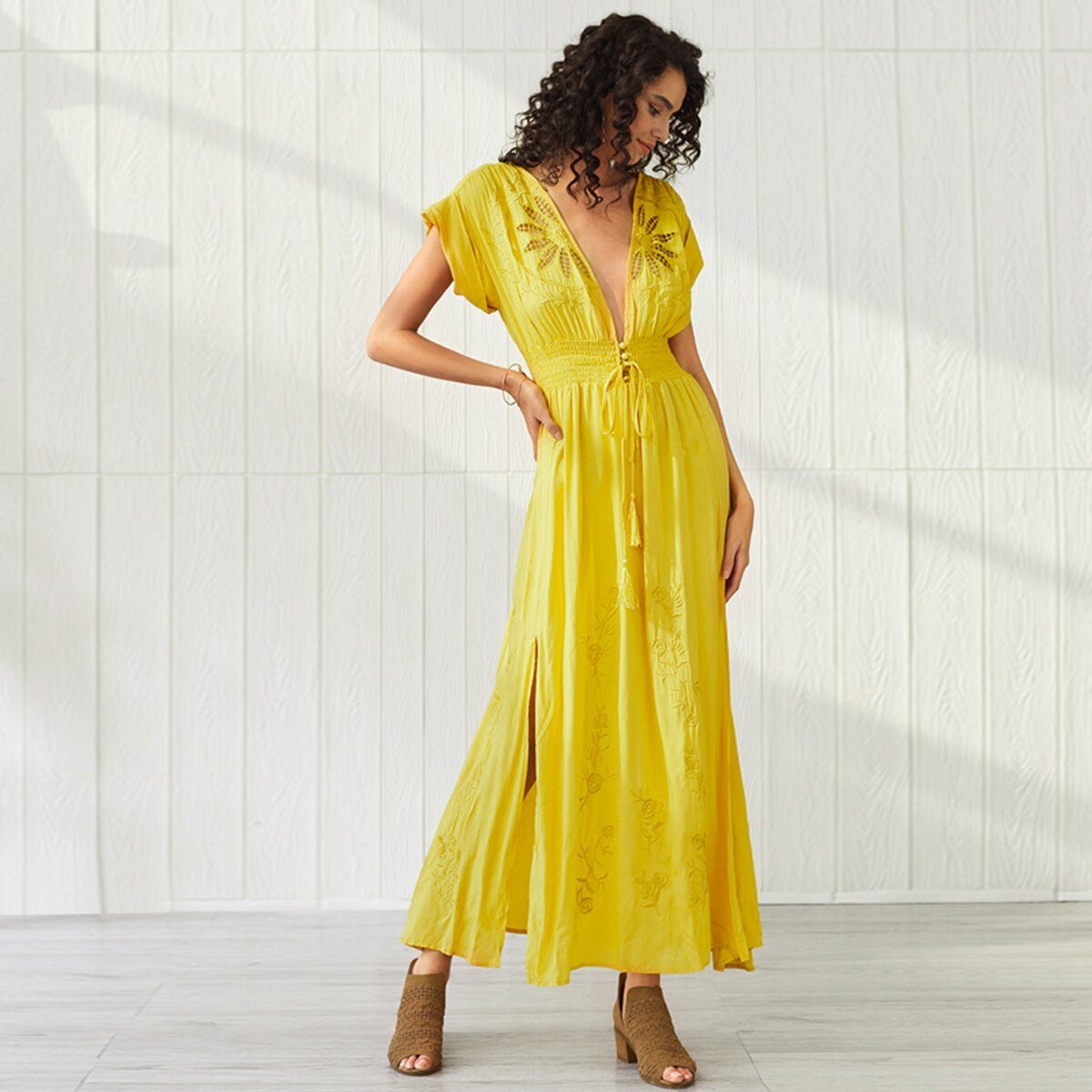 Robe boheme longue jaune