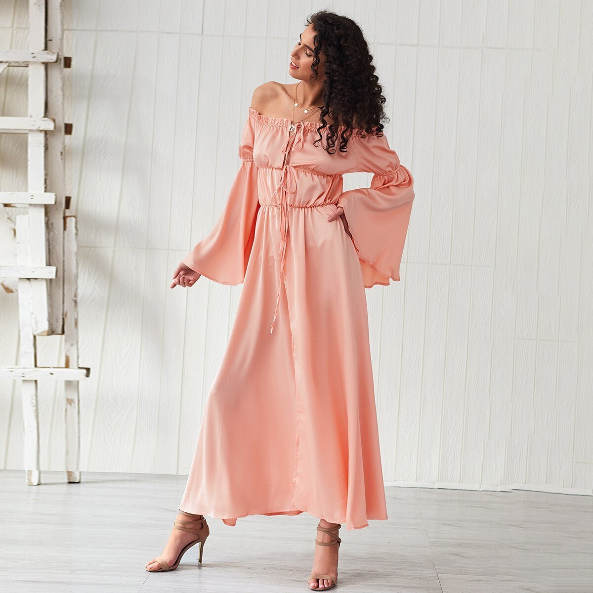 Robe bohème longue rose