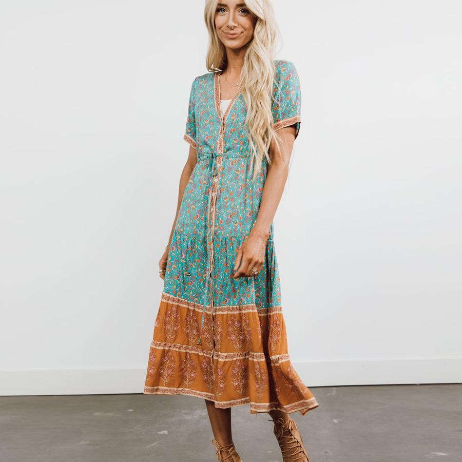 Robe Boheme Originale Bleu