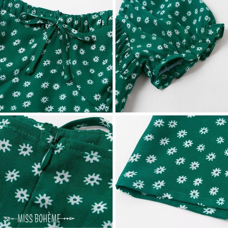 Robe Bohème Verte à Fleurs