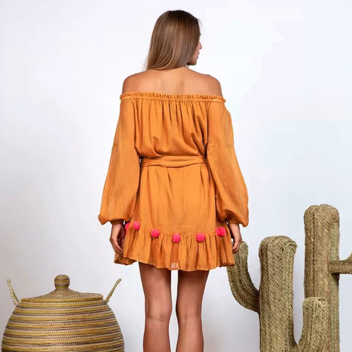 Robe courte hippie jaune